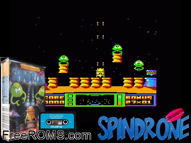 Spindrome (UK) (1988) [a1] Amstrad CPC game showing 3D box cover and gameplay screenshot